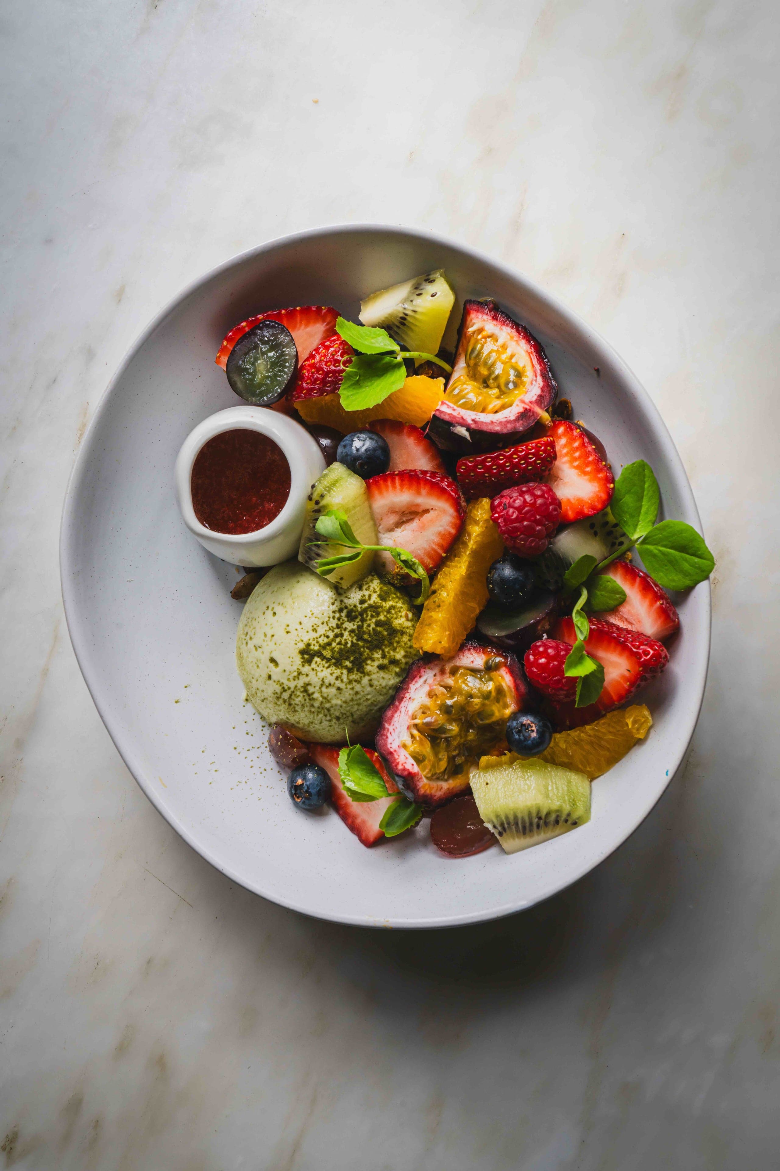 A fruit and matcha bowl